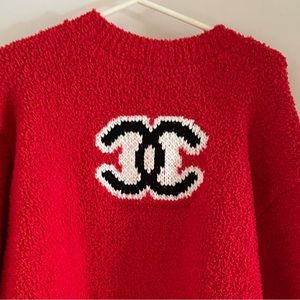 Red woman’s sweater!